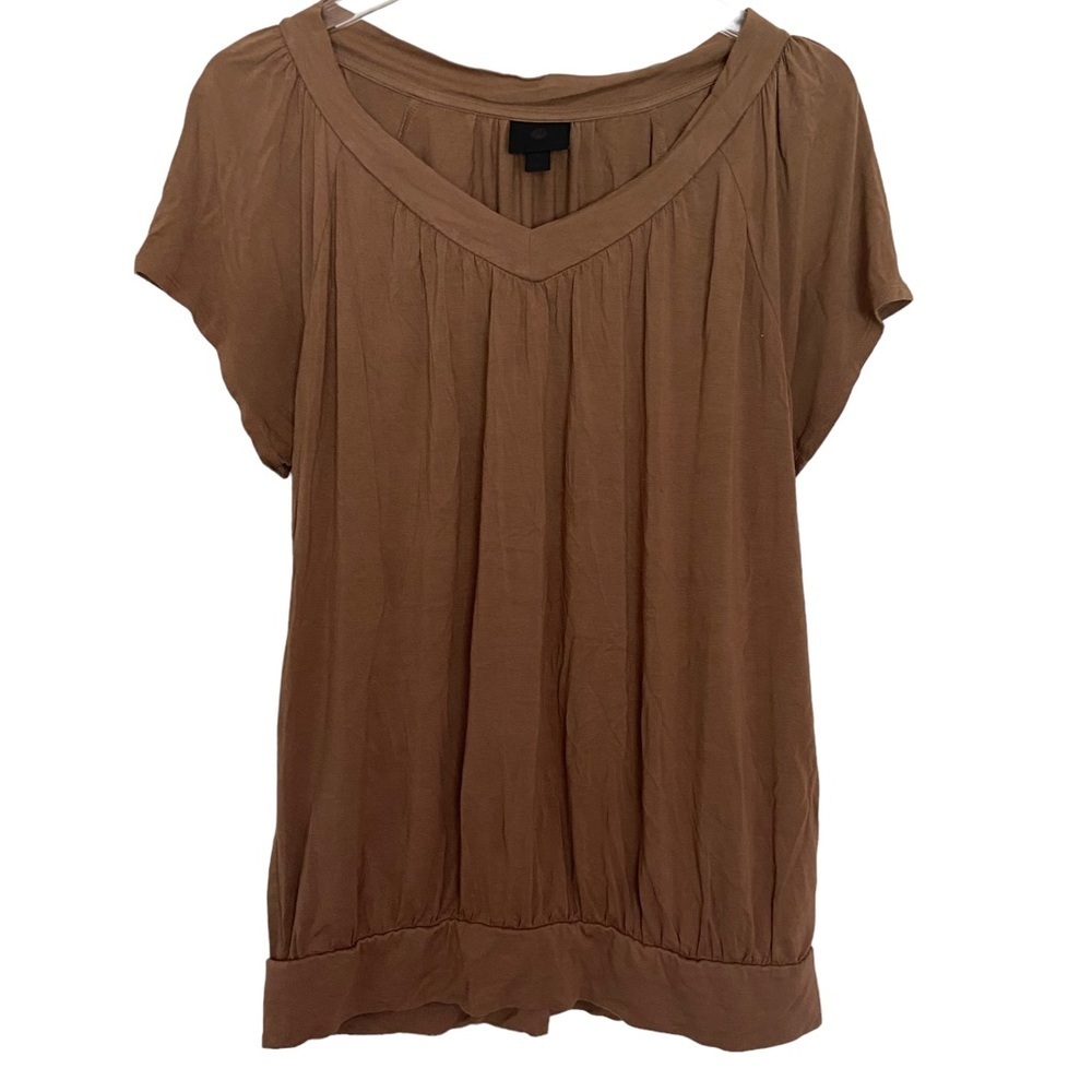 JM Collection Brown Cap Sleeve Pullover V-Neck Top Size Large - Picture 5 of 5